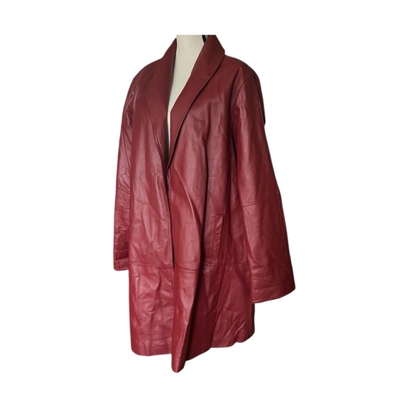 Dark Red Genuine 100% Leather Open Front Womens Coat. Sz 20W - Picture 7 of 9